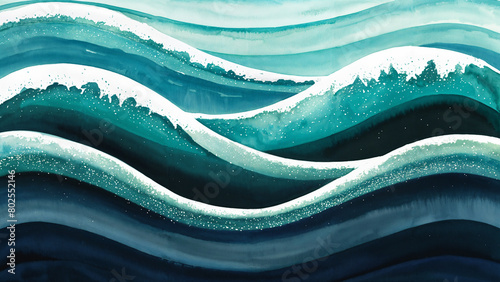 Watercolor turquoise blue ocean waves photo