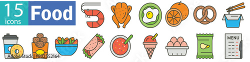 Food icon set. Fast food vector icons collection