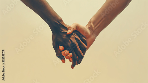 A minimalist composition featuring a couple of men holding hands, their fingers intertwined in a gesture of love and solidarity, against a clean, neutral background, emphasizing th