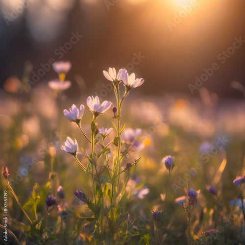 focused summer flowers at sunset in the middle of a meadow © Tiago