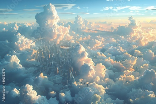 Rising Skypaths: Aerial Metropolis Above Urban Oasis