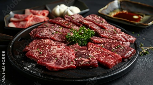 Beef Platter, barbecue platter, beef set. Generative AI