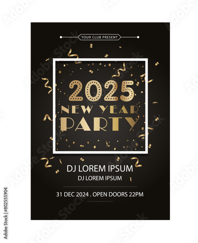 Party 2025 poster template dark dynamic confetti