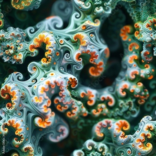 3D coral and green repeating fractal pattern, seamless photo