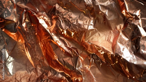 Crinkled metallic foil in shades of copper and bronze adds a touch of glamour.