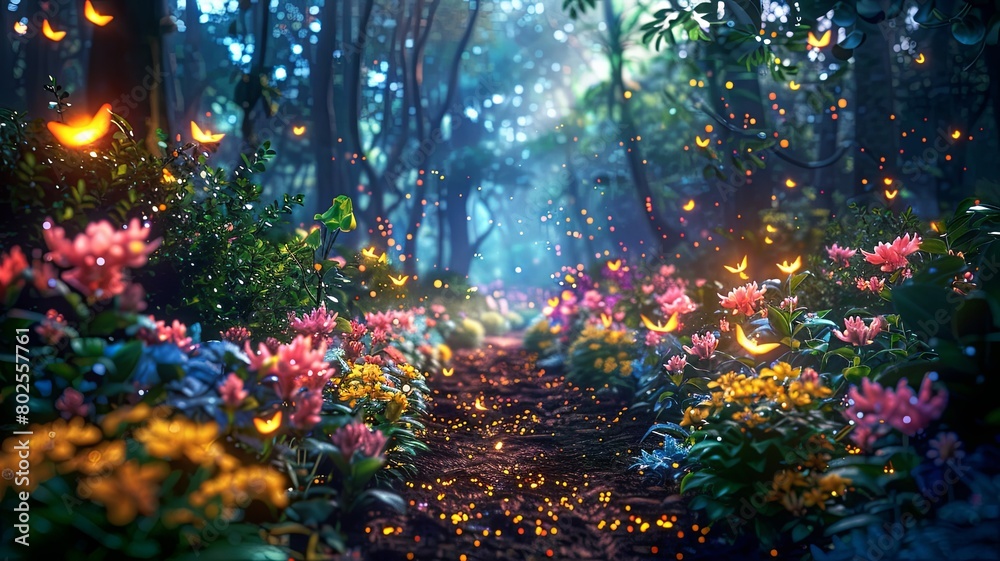 Enchanted Forest Path with Glowing Flowers