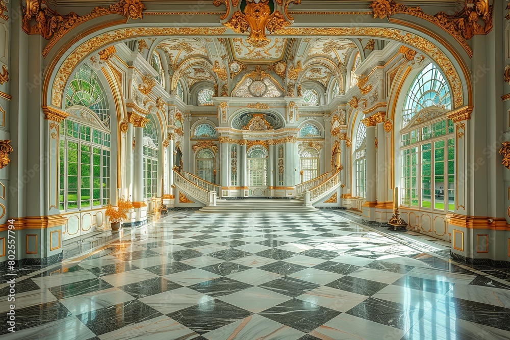 Obraz premium Baroque Town Hall: Opulent Facades and Grand Staircases Reflections