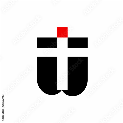 Abstract simple JJ letter logo design with cross