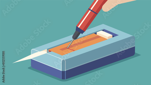 The delicate stylus is delicately attached to the cartridge with tweezers as the DIYer focuses intently on the task at hand. Vector illustration photo