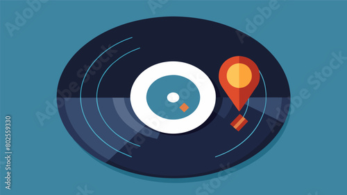 A vinyl record with a builtin GPS tracker allowing for easy tracking and sharing of rare or collectible records. Vector illustration