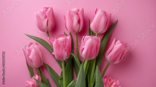 Illustration Happy Mother's Day. Mother's day greeting card with beautiful pink tulips. Ai generated