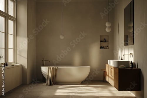 Minimalist Scandinavian Bathroom with Natural Light and Earth Tones
