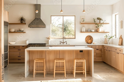 Bright and Airy Scandinavian Kitchen with Island and Wooden Details