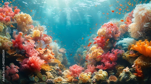 Underwater photography of a coral reef, capturing the silent, colorful world beneath the waves © Nawarit