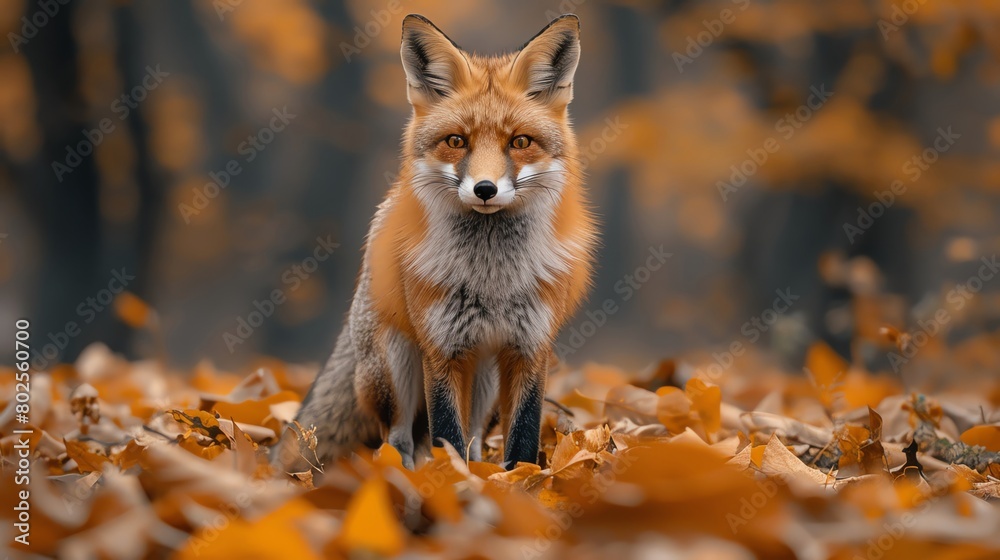 Urban wildlife in a city park, foxes amidst autumn leaves, coexistence of nature and urbanization Urban wildlife in a city park, foxes amidst autumn leaves, coexistence of nature and urbanization