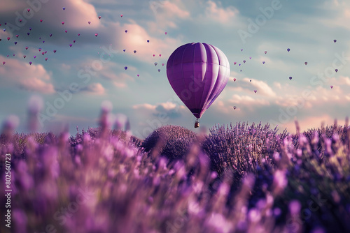 A single balloon soaring above a field of lavender, infusing the air with a sweet fragrance. photo