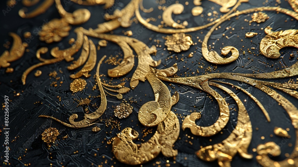 Glittering gold patterns on a black backdrop add a touch of luxury. Glittering gold patterns on a black backdrop add a touch of luxury.