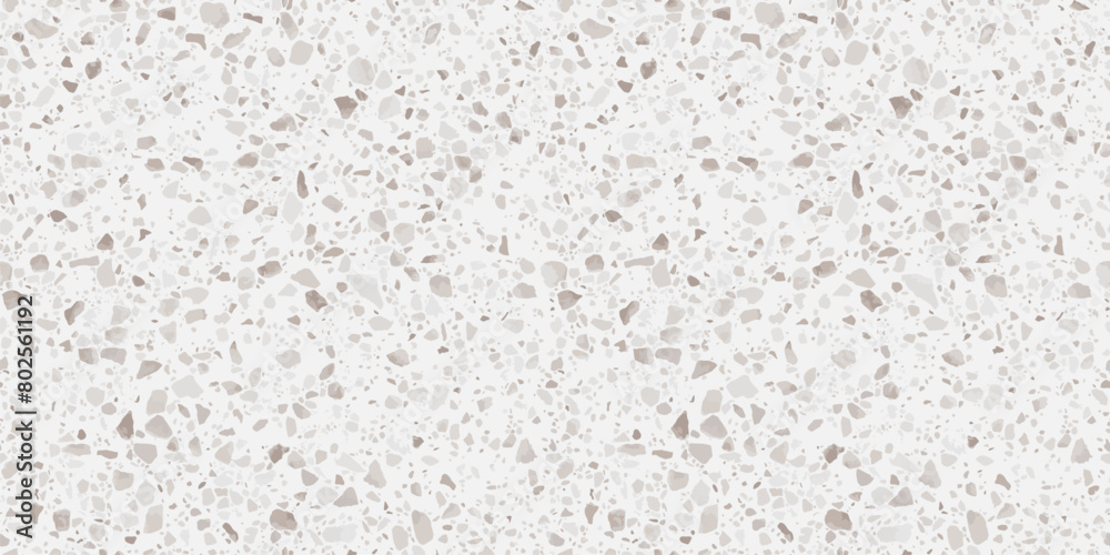 Vector terrazzo flooring seamless texture. Realistic pattern of mosaic floor with natural stones, granite, marble, quartz, concrete. Classic Italian floor. Repeatable design for decor, render, print