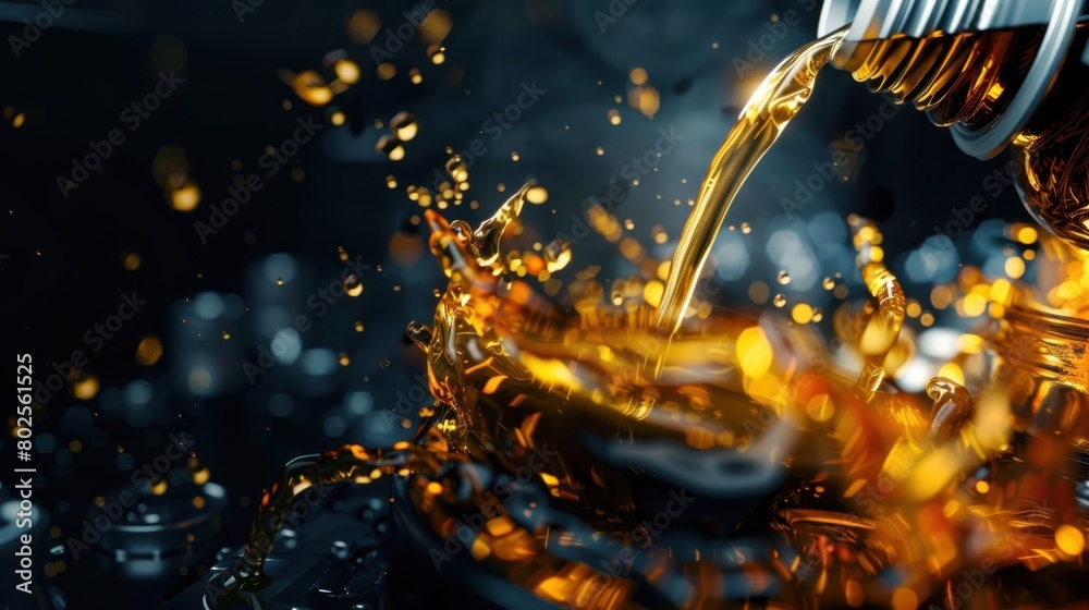 Illustration of Mechanic pouring motor oil with copy space on black background, car repair shop concept.Ai generated Illustration of Mechanic pouring motor oil with copy space on black background, car repair shop concept.Ai generated