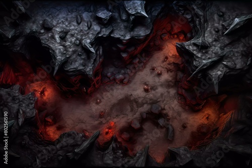 DnD Battlemap cavern, shadow, beast, eerie, underground, lair