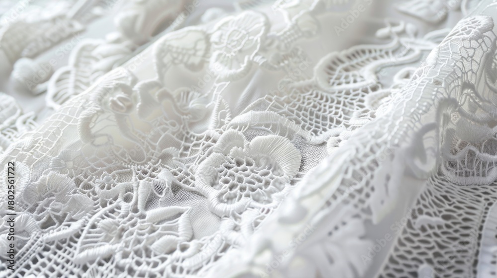 Intricate lace patterns in a delicate white hue create a timeless texture. Intricate lace patterns in a delicate white hue create a timeless texture.