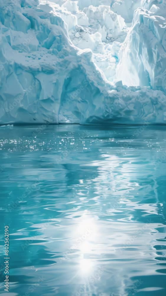 A beautiful blue ocean with a white ice wall in the background A beautiful blue ocean with a white ice wall in the background