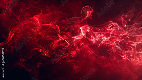 The central element of the image is vibrant, red smoke that appears to be swirling and billowing photo