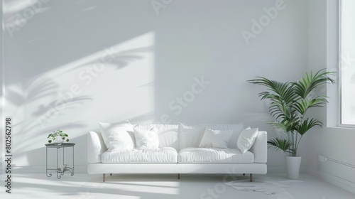 Interior design modern of living room with sofa over white wall background. AI generated image