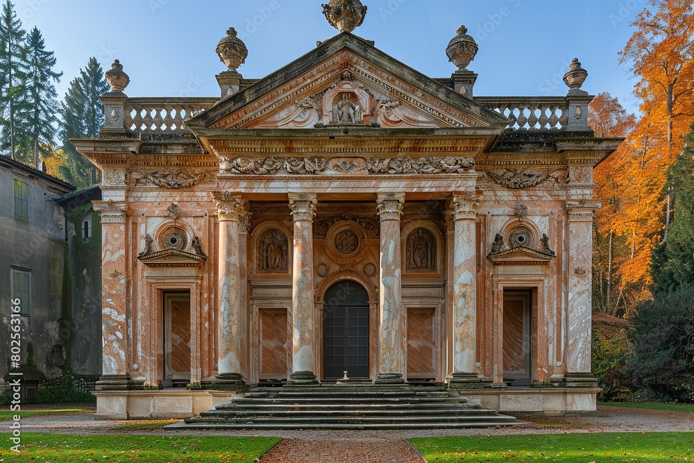 Obraz premium Opulent Neoclassical Mansion: Intricate Details, Grand Pillars, Symmetrical Facade