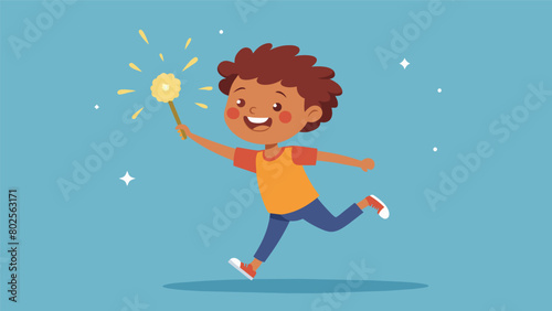 A child excitedly running around with a sparkler creating a circle of light around them.. Vector illustration