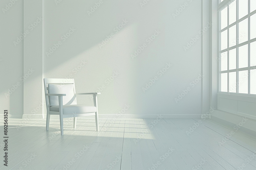 A simple white chair in an empty room. A simple white chair in an empty room.