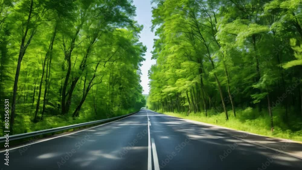 A road with trees on both sides and a clear blue sky A road with trees on both sides and a clear blue sky