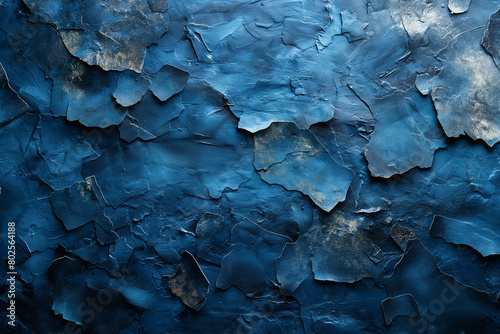 Blue cracked paint on metal surface. Abstract texture background