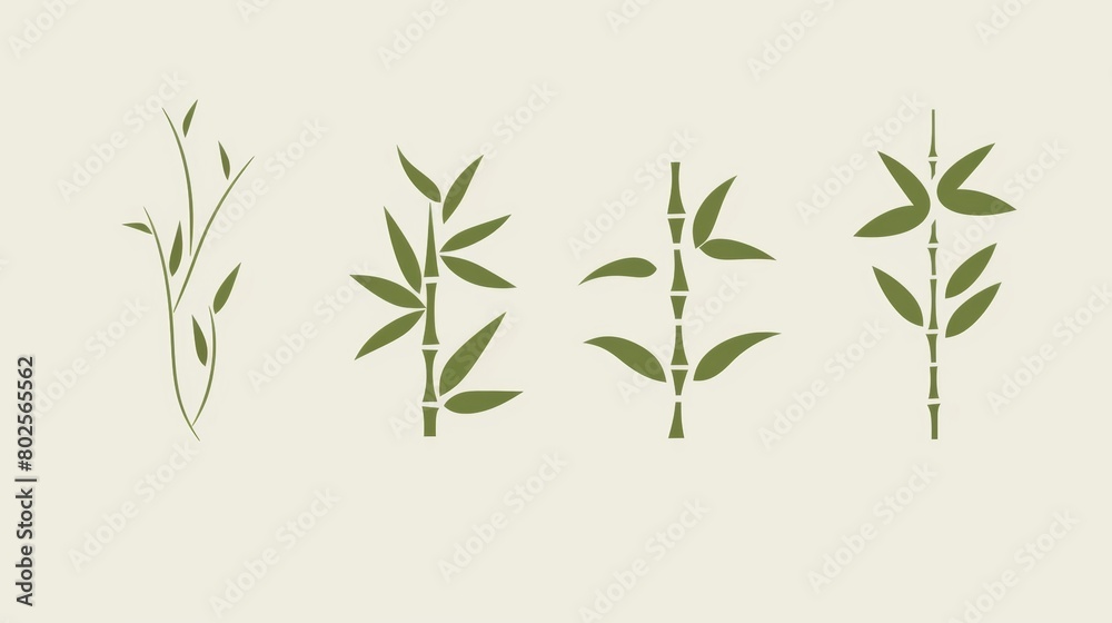 A set of logo designs for a sustainable company with minimalistic lines symbolizing the ecoconsciousness of bamboo groves..