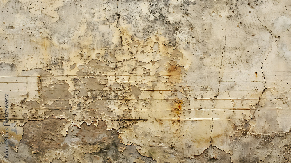 The surface appears to be a flat wall or canvas. It has a beige base color with horizontal lines suggesting layers or panels. Visible stains, marks, and discolorations are spread across the surface
