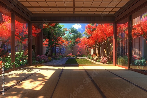 Traditional Japanese House Design: Vernacular Architecture with Tatami Flooring, Paper Screens, and Zen Garden photo