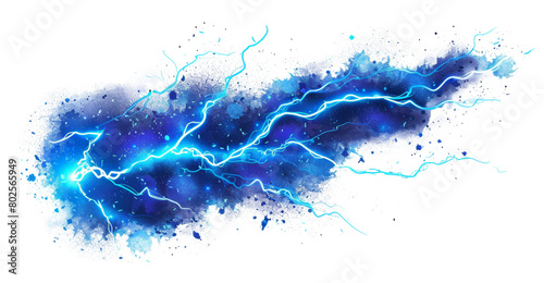 Intense blue lightning energy burst isolated on transparent background