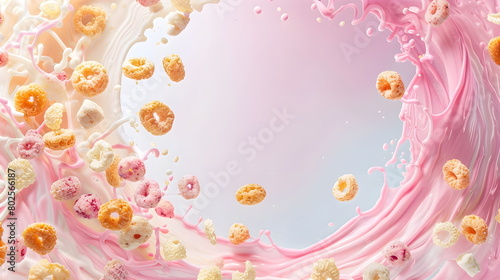 Cooles Frühstücks Cerealien Wallpaper / Cerealien Poster / Milch und Bunte Frühstücks- Cerealien / Coole Frühstücks Illustration / Ki-Ai generiert photo