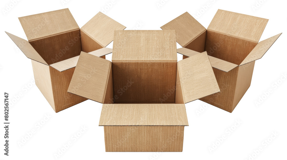 Multiple cardboard boxes opened and stacked isolated on transparent background Multiple cardboard boxes opened and stacked isolated on transparent background