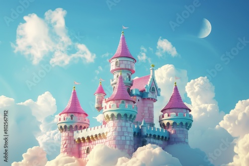 Pink princess castle in the clouds
