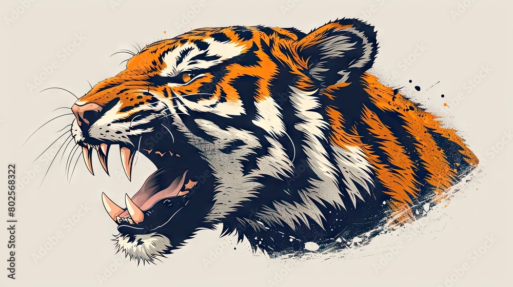 Dynamic Illustration of an Angry Tiger Roaring Aggressively ...