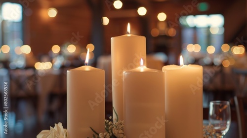 Candles in varying heights and sizes are tered around the room adding to the soft romantic lighting. 2d flat cartoon.