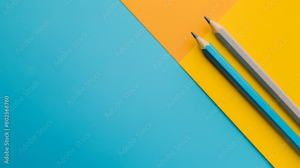 a pencil on a blue and yellow background