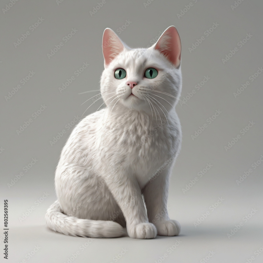 3D White Cat Model
