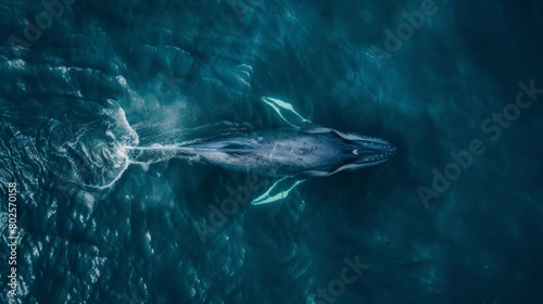 Awe-Inspiring Aerial Shot of a Gray Whale in the Ocean, Capturing the Majesty of Marine Life