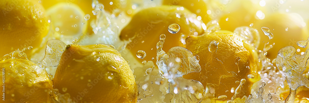 Pictures of multiple lemons surrounded by ice and splashes of water.