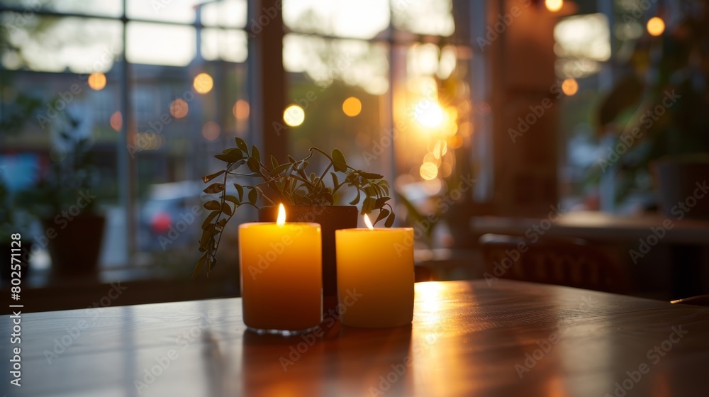As the sun sets outside the candles in the studio become the main source of light creating a cozy and intimate atmosphere. 2d flat cartoon. As the sun sets outside the candles in the studio become the main source of light creating a cozy and intimate atmosphere. 2d flat cartoon.