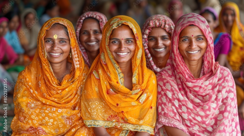 Group of Joyful Indian Women in Traditional Attire Sharing Genuine Smiles