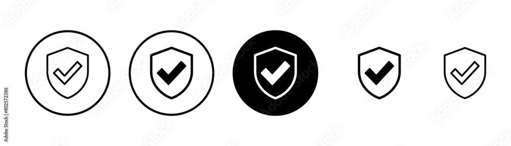 Shield check mark icon vector isolated on white background. Protection approve sign. Safe icon vector Shield check mark icon vector isolated on white background. Protection approve sign. Safe icon vector
