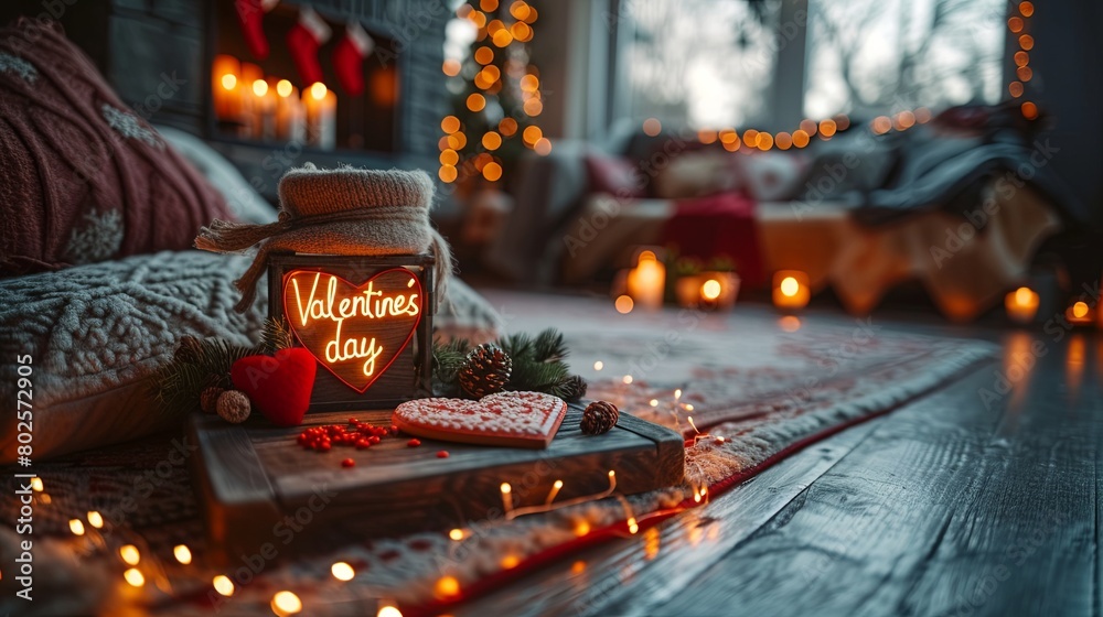 Romantic Valentine's Day Setting with Warm Cozy Atmosphere and Festive Decorations